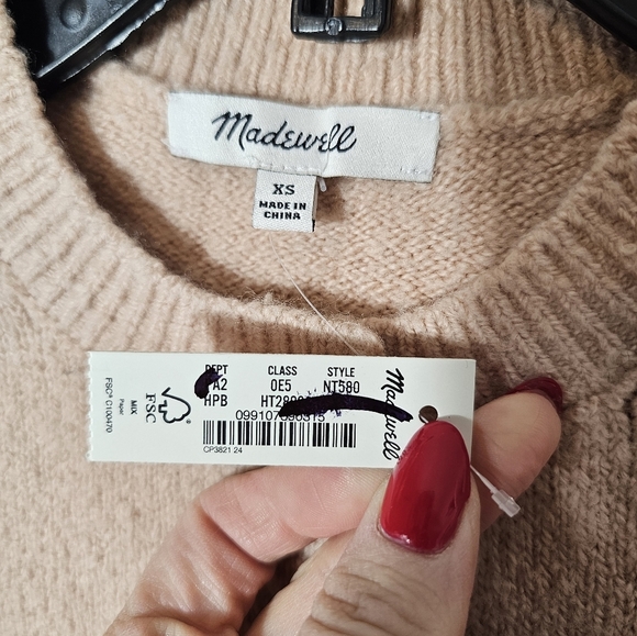 Madewell Cotton & Wool Blend Cardigan Light Pink Womens Size XS NWT - Picture 6 of 7